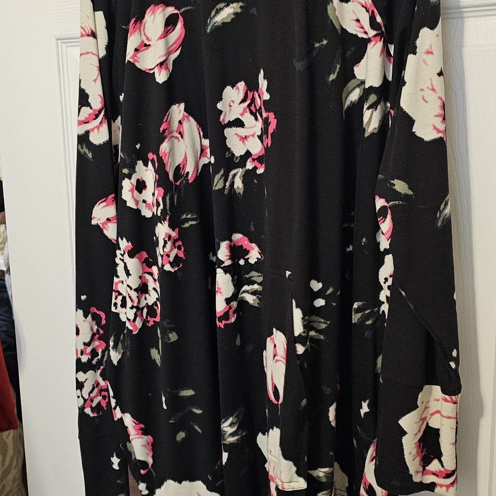 LuLaRoe Black Cardigan with Pink & Cream Floral Print